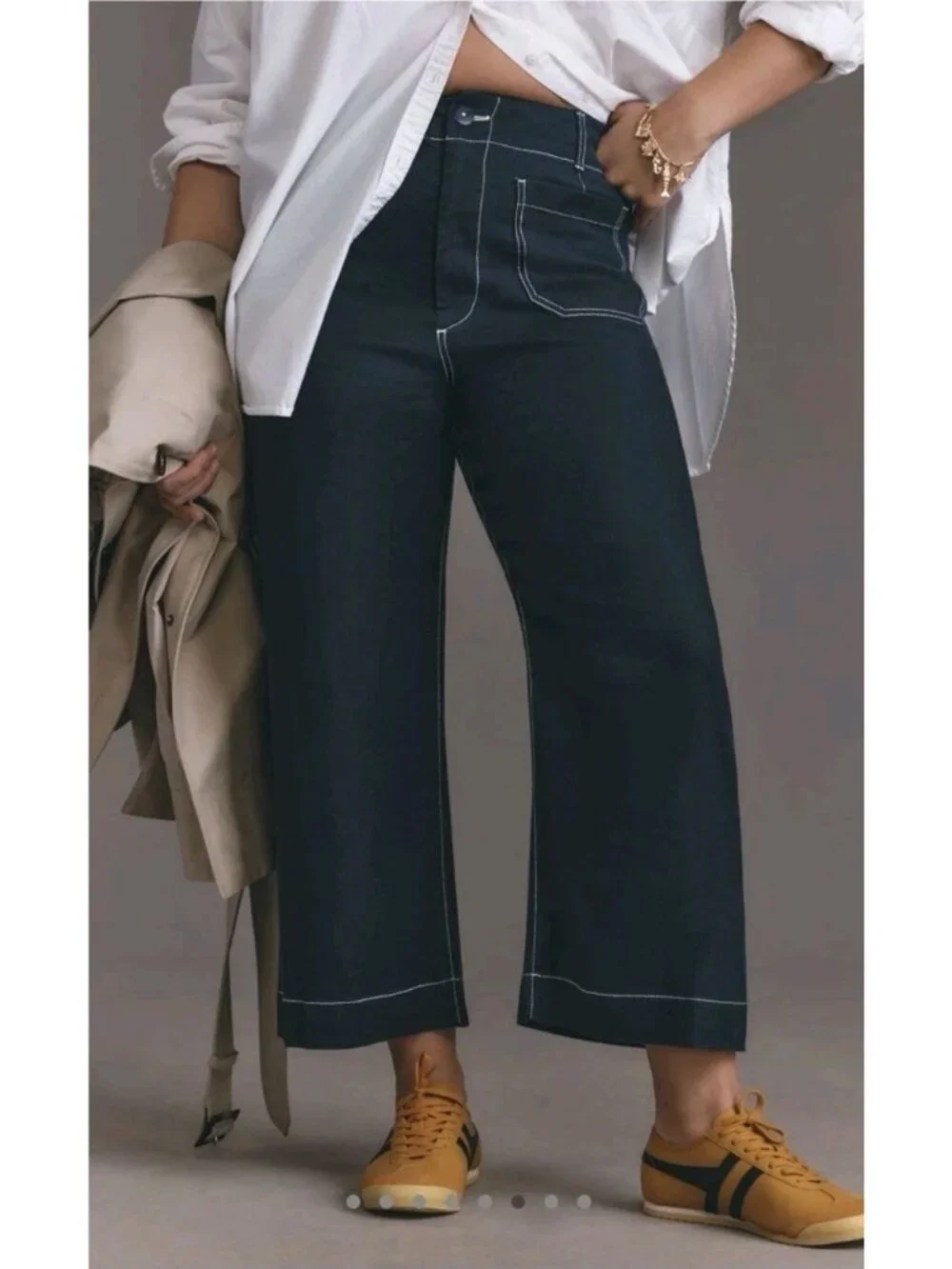 Maeve Anthropologie The Colette blue wide leg Pants Linen blend size 32 Career
